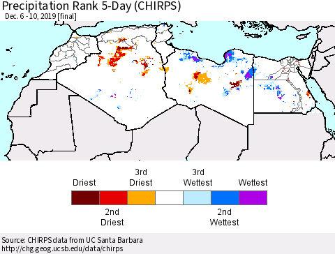 North Africa Precipitation Rank since 1981, 5-Day (CHIRPS) Thematic Map For 12/6/2019 - 12/10/2019