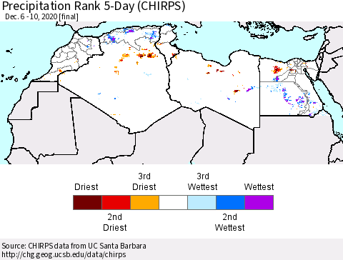 North Africa Precipitation Rank since 1981, 5-Day (CHIRPS) Thematic Map For 12/6/2020 - 12/10/2020