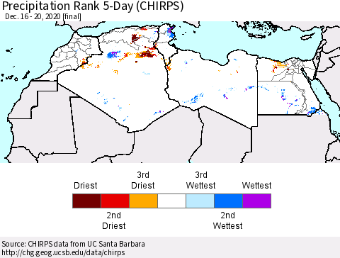 North Africa Precipitation Rank since 1981, 5-Day (CHIRPS) Thematic Map For 12/16/2020 - 12/20/2020