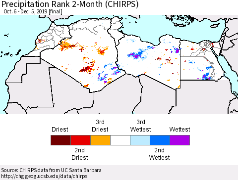 North Africa Precipitation Rank since 1981, 2-Month (CHIRPS) Thematic Map For 10/6/2019 - 12/5/2019