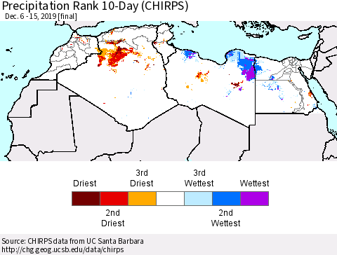 North Africa Precipitation Rank since 1981, 10-Day (CHIRPS) Thematic Map For 12/6/2019 - 12/15/2019