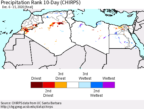 North Africa Precipitation Rank since 1981, 10-Day (CHIRPS) Thematic Map For 12/6/2020 - 12/15/2020