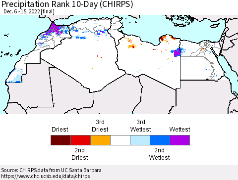 North Africa Precipitation Rank since 1981, 10-Day (CHIRPS) Thematic Map For 12/6/2022 - 12/15/2022