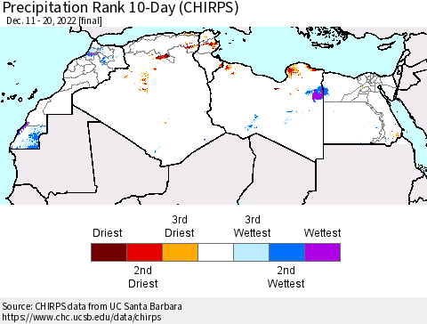 North Africa Precipitation Rank since 1981, 10-Day (CHIRPS) Thematic Map For 12/11/2022 - 12/20/2022