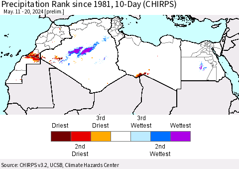 North Africa Precipitation Rank since 1981, 10-Day (CHIRPS) Thematic Map For 5/11/2024 - 5/20/2024