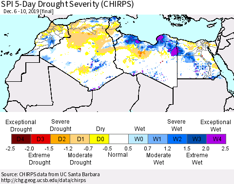 North Africa SPI 5-Day Drought Severity (CHIRPS) Thematic Map For 12/6/2019 - 12/10/2019
