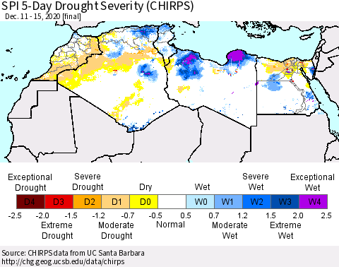North Africa SPI 5-Day Drought Severity (CHIRPS) Thematic Map For 12/11/2020 - 12/15/2020