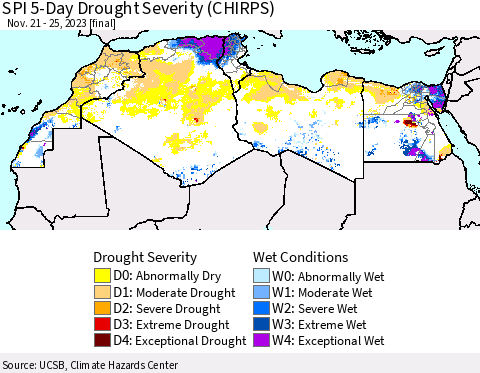 North Africa SPI 5-Day Drought Severity (CHIRPS) Thematic Map For 11/21/2023 - 11/25/2023