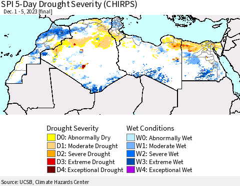 North Africa SPI 5-Day Drought Severity (CHIRPS) Thematic Map For 12/1/2023 - 12/5/2023