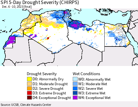 North Africa SPI 5-Day Drought Severity (CHIRPS) Thematic Map For 12/6/2023 - 12/10/2023