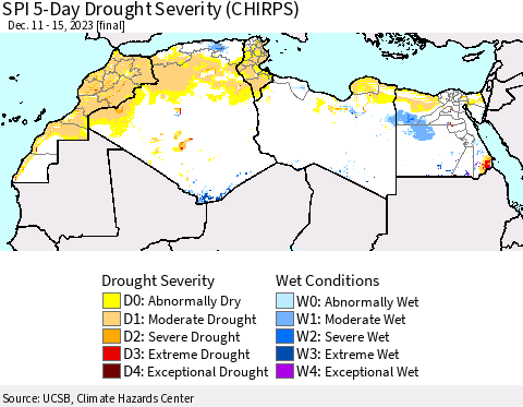 North Africa SPI 5-Day Drought Severity (CHIRPS) Thematic Map For 12/11/2023 - 12/15/2023