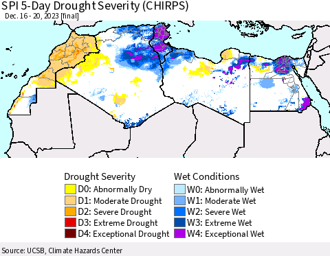 North Africa SPI 5-Day Drought Severity (CHIRPS) Thematic Map For 12/16/2023 - 12/20/2023