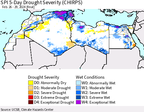 North Africa SPI 5-Day Drought Severity (CHIRPS) Thematic Map For 2/26/2024 - 2/29/2024
