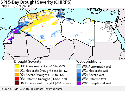 North Africa SPI 5-Day Drought Severity (CHIRPS) Thematic Map For 5/6/2024 - 5/10/2024