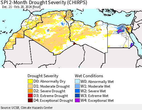 North Africa SPI 2-Month Drought Severity (CHIRPS) Thematic Map For 12/21/2023 - 2/20/2024