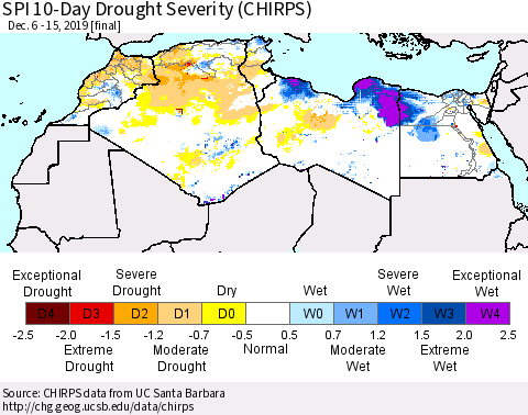 North Africa SPI 10-Day Drought Severity (CHIRPS) Thematic Map For 12/6/2019 - 12/15/2019
