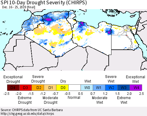 North Africa SPI 10-Day Drought Severity (CHIRPS) Thematic Map For 12/16/2019 - 12/25/2019
