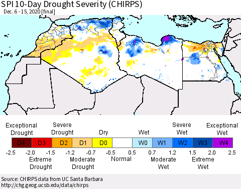 North Africa SPI 10-Day Drought Severity (CHIRPS) Thematic Map For 12/6/2020 - 12/15/2020