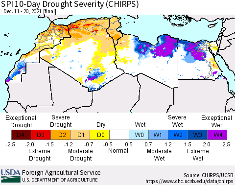 North Africa SPI 10-Day Drought Severity (CHIRPS) Thematic Map For 12/11/2021 - 12/20/2021