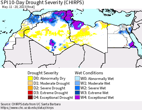 North Africa SPI 10-Day Drought Severity (CHIRPS) Thematic Map For 5/11/2023 - 5/20/2023