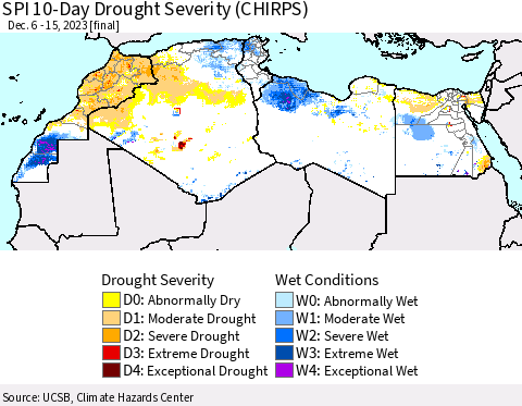 North Africa SPI 10-Day Drought Severity (CHIRPS) Thematic Map For 12/6/2023 - 12/15/2023