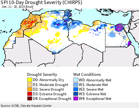North Africa SPI 10-Day Drought Severity (CHIRPS) Thematic Map For 12/11/2023 - 12/20/2023