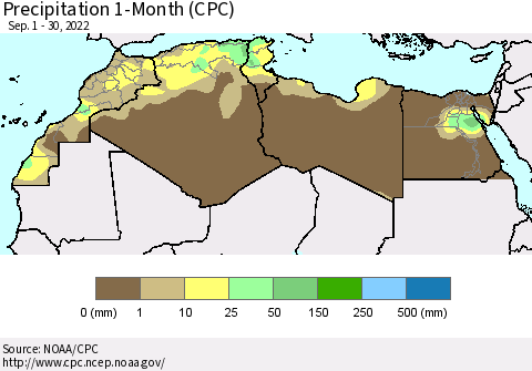 North Africa Precipitation 1-Month (CPC) Thematic Map For 9/1/2022 - 9/30/2022