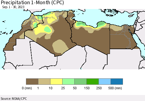 North Africa Precipitation 1-Month (CPC) Thematic Map For 9/1/2023 - 9/30/2023