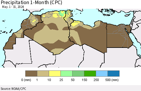 North Africa Precipitation 1-Month (CPC) Thematic Map For 5/1/2024 - 5/31/2024