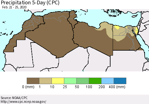 North Africa Precipitation 5-Day (CPC) Thematic Map For 2/21/2020 - 2/25/2020
