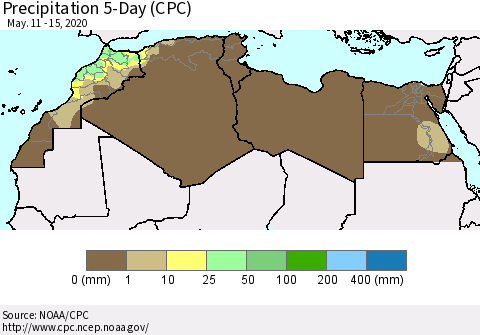 North Africa Precipitation 5-Day (CPC) Thematic Map For 5/11/2020 - 5/15/2020