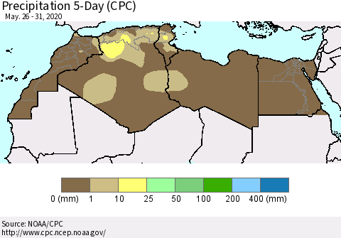 North Africa Precipitation 5-Day (CPC) Thematic Map For 5/26/2020 - 5/31/2020