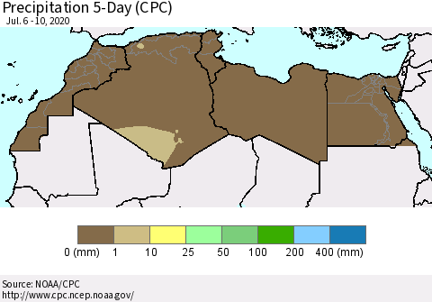 North Africa Precipitation 5-Day (CPC) Thematic Map For 7/6/2020 - 7/10/2020