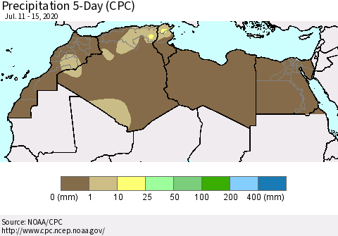 North Africa Precipitation 5-Day (CPC) Thematic Map For 7/11/2020 - 7/15/2020