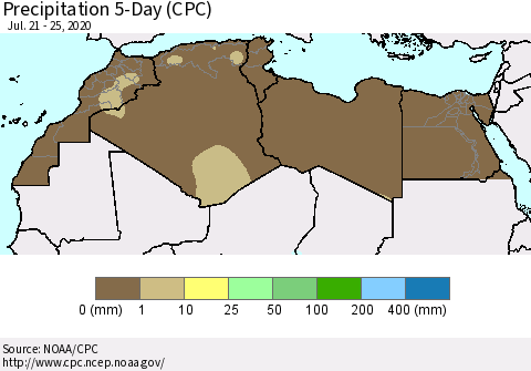 North Africa Precipitation 5-Day (CPC) Thematic Map For 7/21/2020 - 7/25/2020