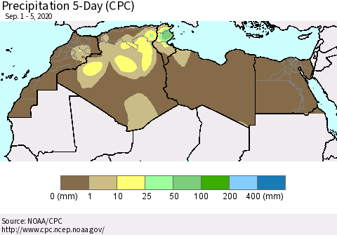 North Africa Precipitation 5-Day (CPC) Thematic Map For 9/1/2020 - 9/5/2020