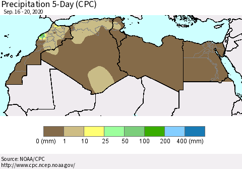 North Africa Precipitation 5-Day (CPC) Thematic Map For 9/16/2020 - 9/20/2020