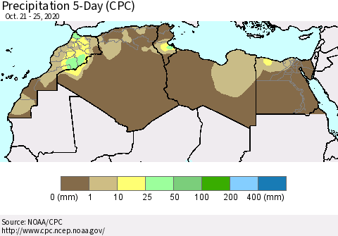 North Africa Precipitation 5-Day (CPC) Thematic Map For 10/21/2020 - 10/25/2020