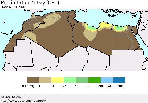 North Africa Precipitation 5-Day (CPC) Thematic Map For 11/6/2020 - 11/10/2020