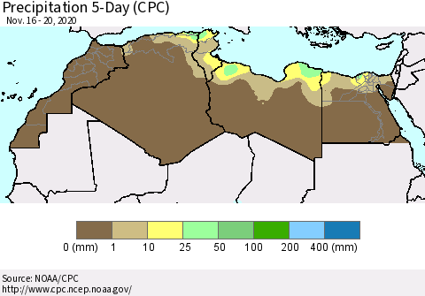 North Africa Precipitation 5-Day (CPC) Thematic Map For 11/16/2020 - 11/20/2020
