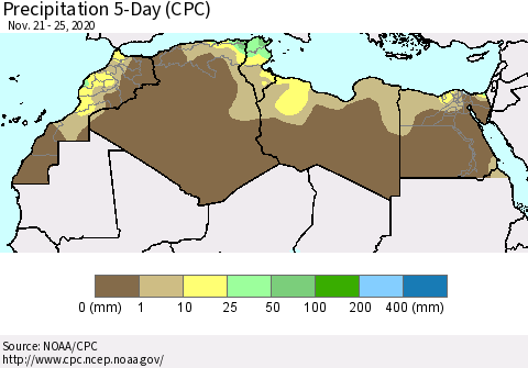 North Africa Precipitation 5-Day (CPC) Thematic Map For 11/21/2020 - 11/25/2020