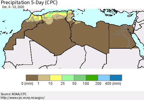 North Africa Precipitation 5-Day (CPC) Thematic Map For 12/6/2020 - 12/10/2020