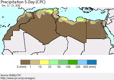 North Africa Precipitation 5-Day (CPC) Thematic Map For 12/11/2020 - 12/15/2020