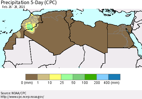 North Africa Precipitation 5-Day (CPC) Thematic Map For 2/26/2021 - 2/28/2021