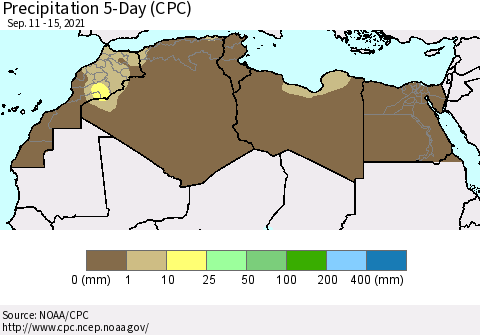 North Africa Precipitation 5-Day (CPC) Thematic Map For 9/11/2021 - 9/15/2021