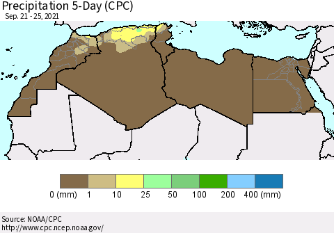 North Africa Precipitation 5-Day (CPC) Thematic Map For 9/21/2021 - 9/25/2021