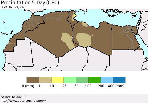 North Africa Precipitation 5-Day (CPC) Thematic Map For 10/16/2021 - 10/20/2021