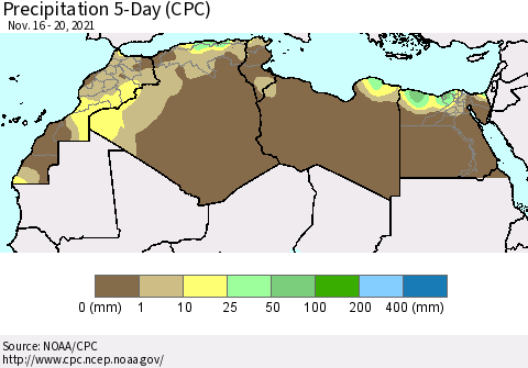 North Africa Precipitation 5-Day (CPC) Thematic Map For 11/16/2021 - 11/20/2021