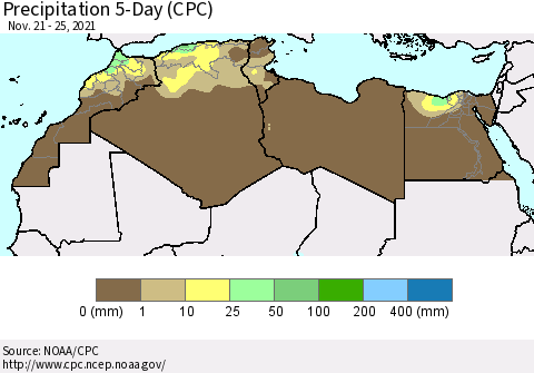 North Africa Precipitation 5-Day (CPC) Thematic Map For 11/21/2021 - 11/25/2021
