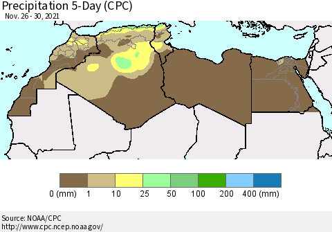 North Africa Precipitation 5-Day (CPC) Thematic Map For 11/26/2021 - 11/30/2021
